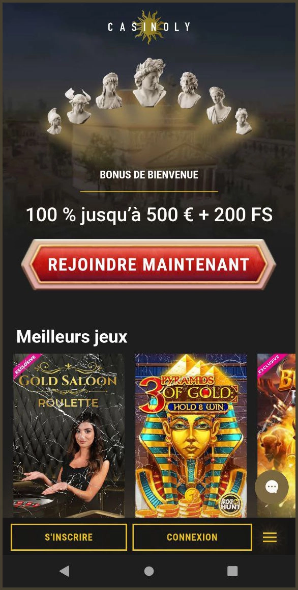 Aperçu compact des principales sections de Casinoly